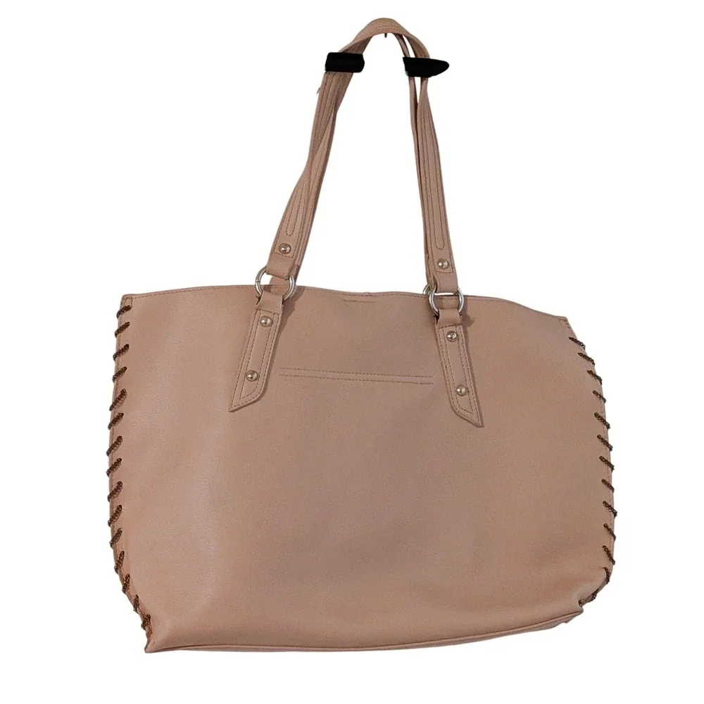 Jessica Simpson Blush Pink Chain Whipstitch Tote Bag Large Faux‎ Leather